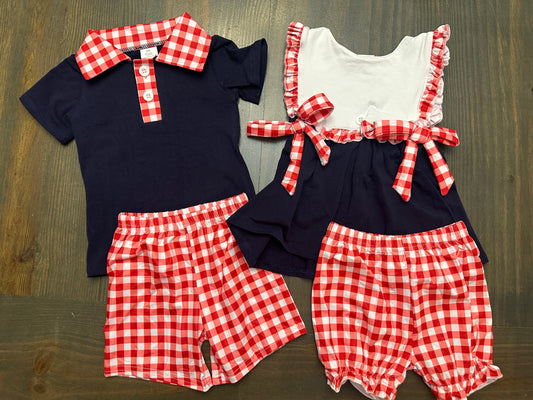 Gingham girls short set- embroider me
