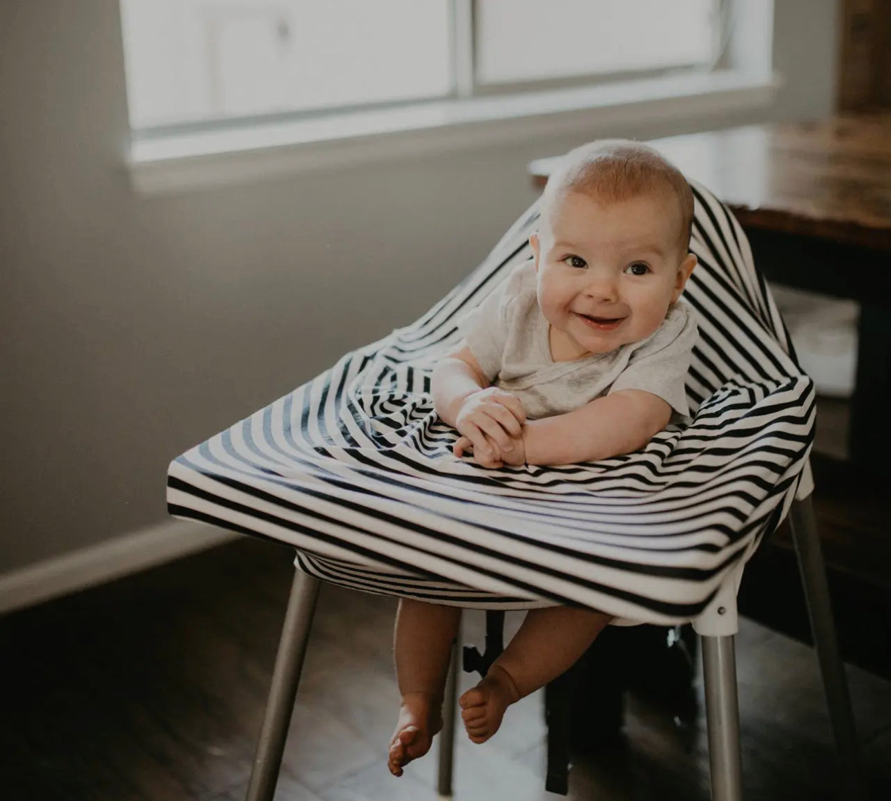Multi use 4 in 1- car seat cover, nursing cover, shopping cart cover, high chair cover - white/navy stripe