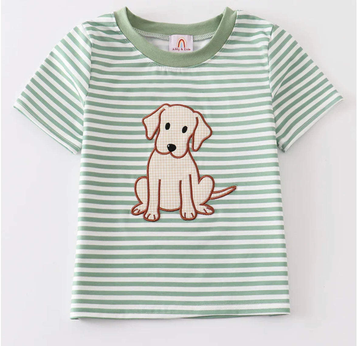Sage puppy striped top