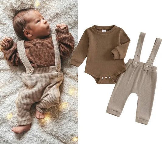 Khaki knit boys romper set