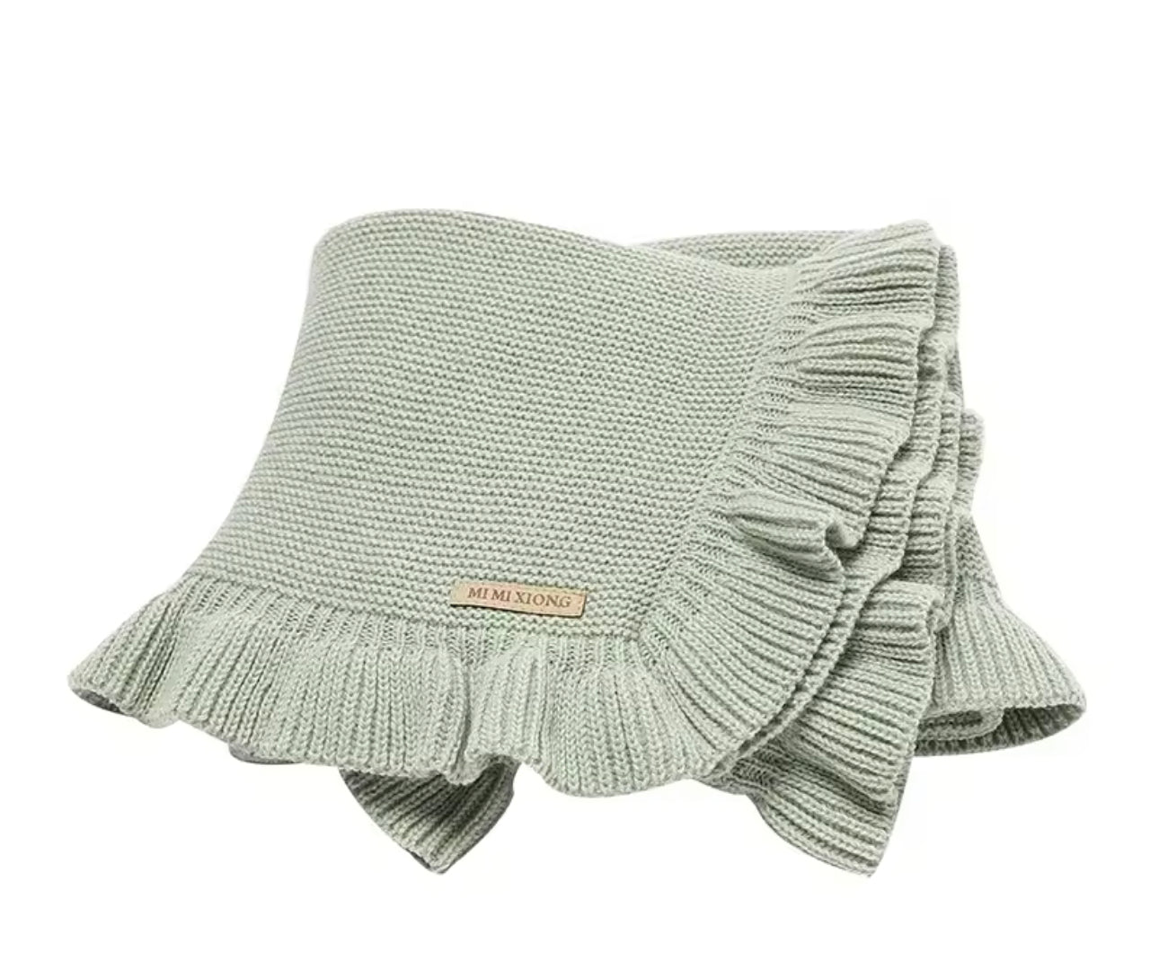 Sage knit ruffle blanket