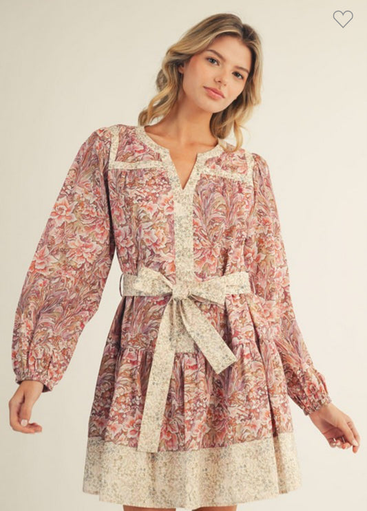 Floral print tie dress