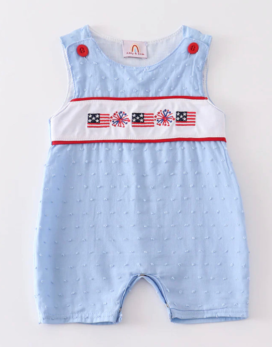 Patriotic flag embroidered Swiss dot Jon Jon
