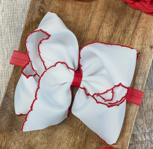White with red moon-stitch bow headband