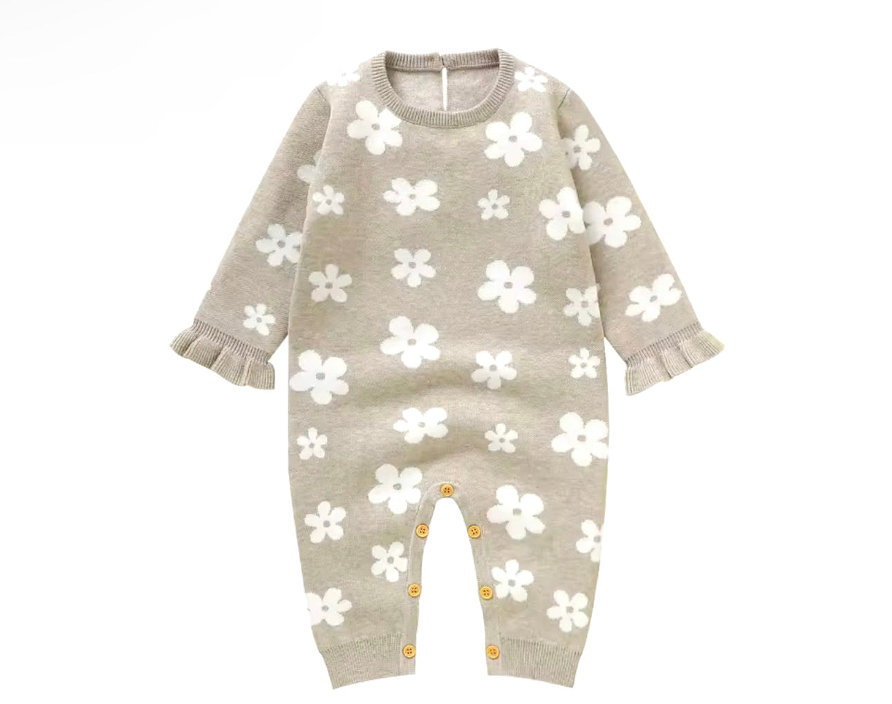 Khaki floral knit sweater romper