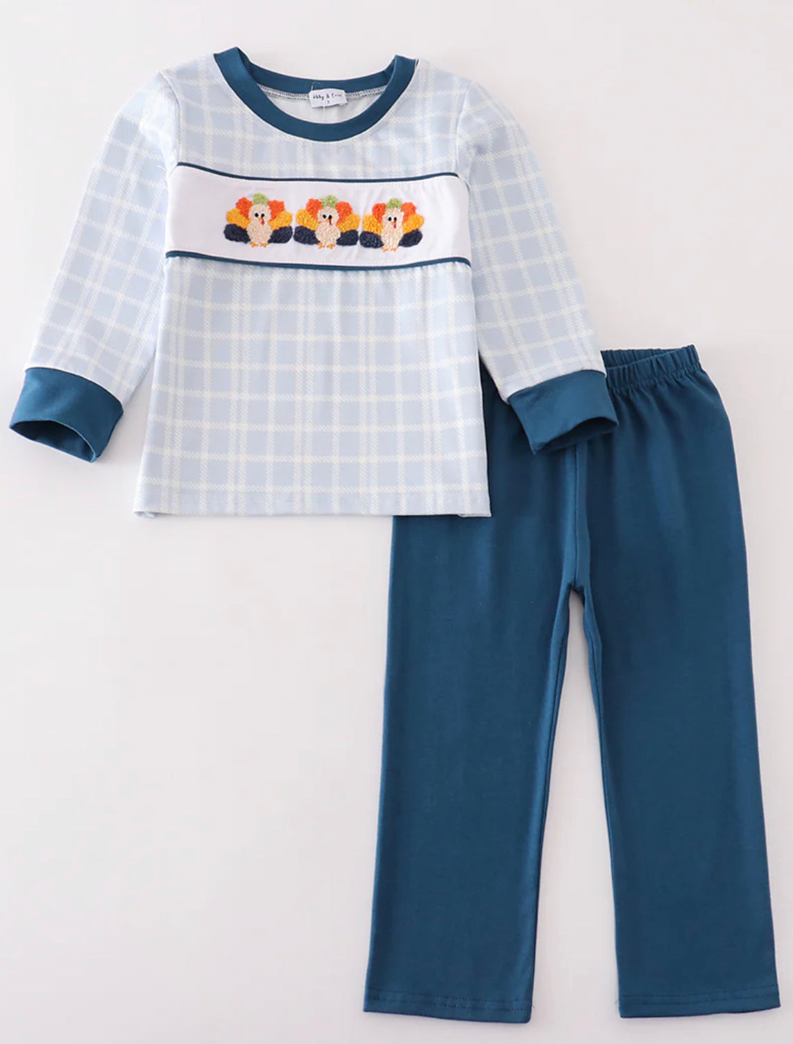 Boys blue French knot turkey set