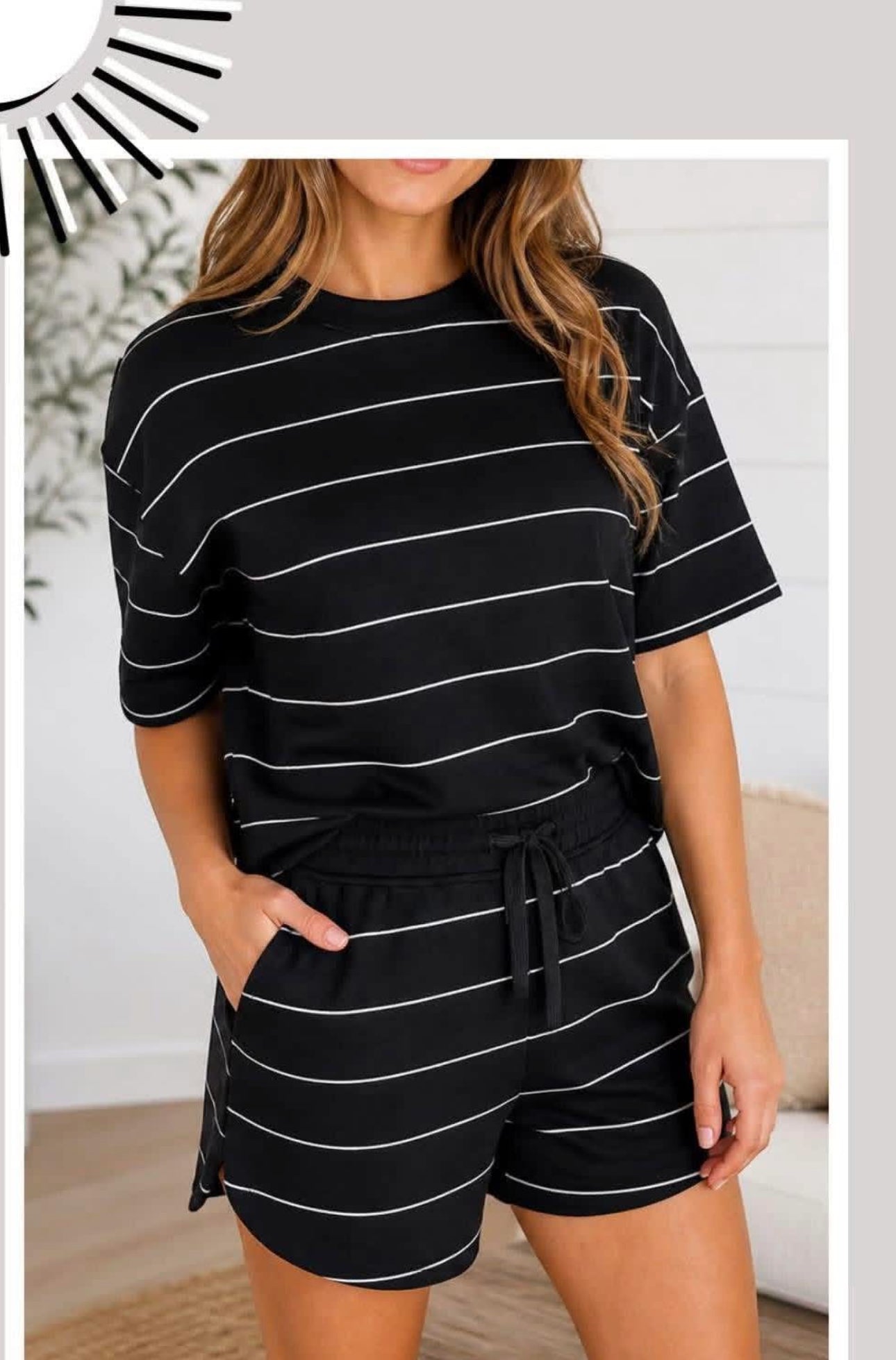 Black stripe short set