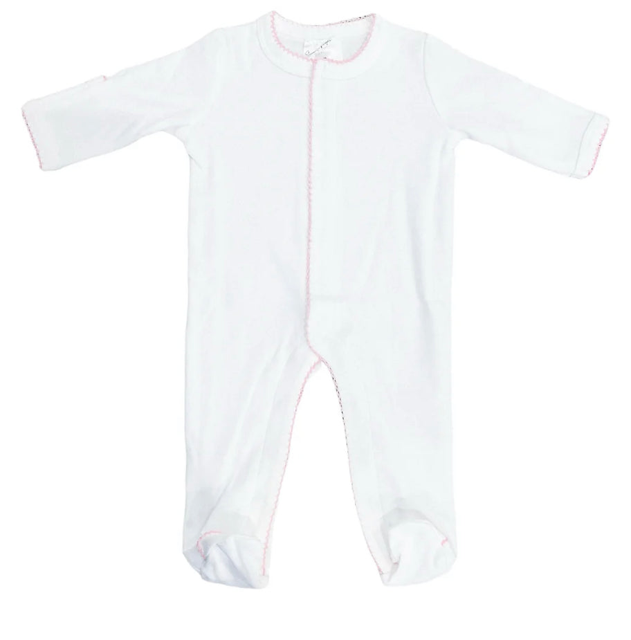 Picot trimmed footie - pink - EMBROIDERED