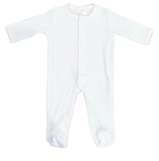 Picot trimmed footie - pink - EMBROIDERED
