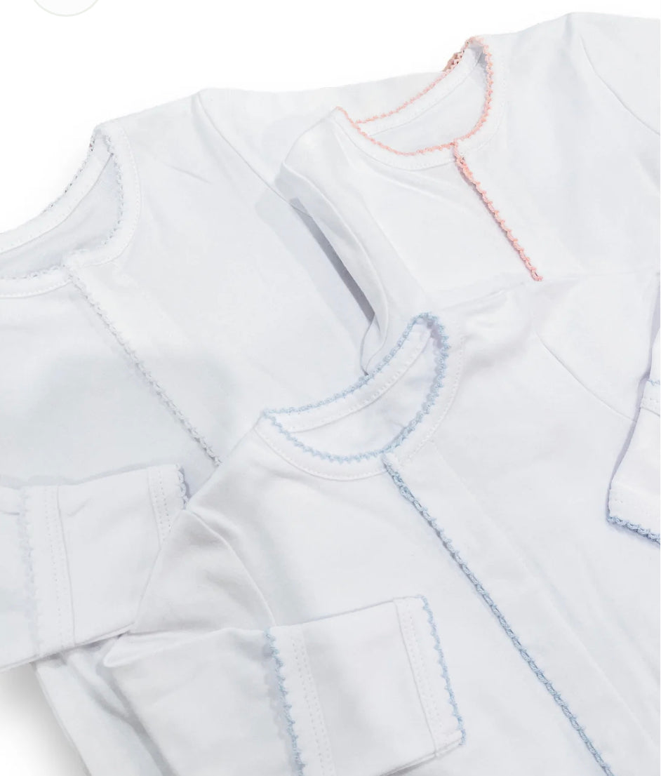 Picot trimmed footie - blue - EMBROIDERED