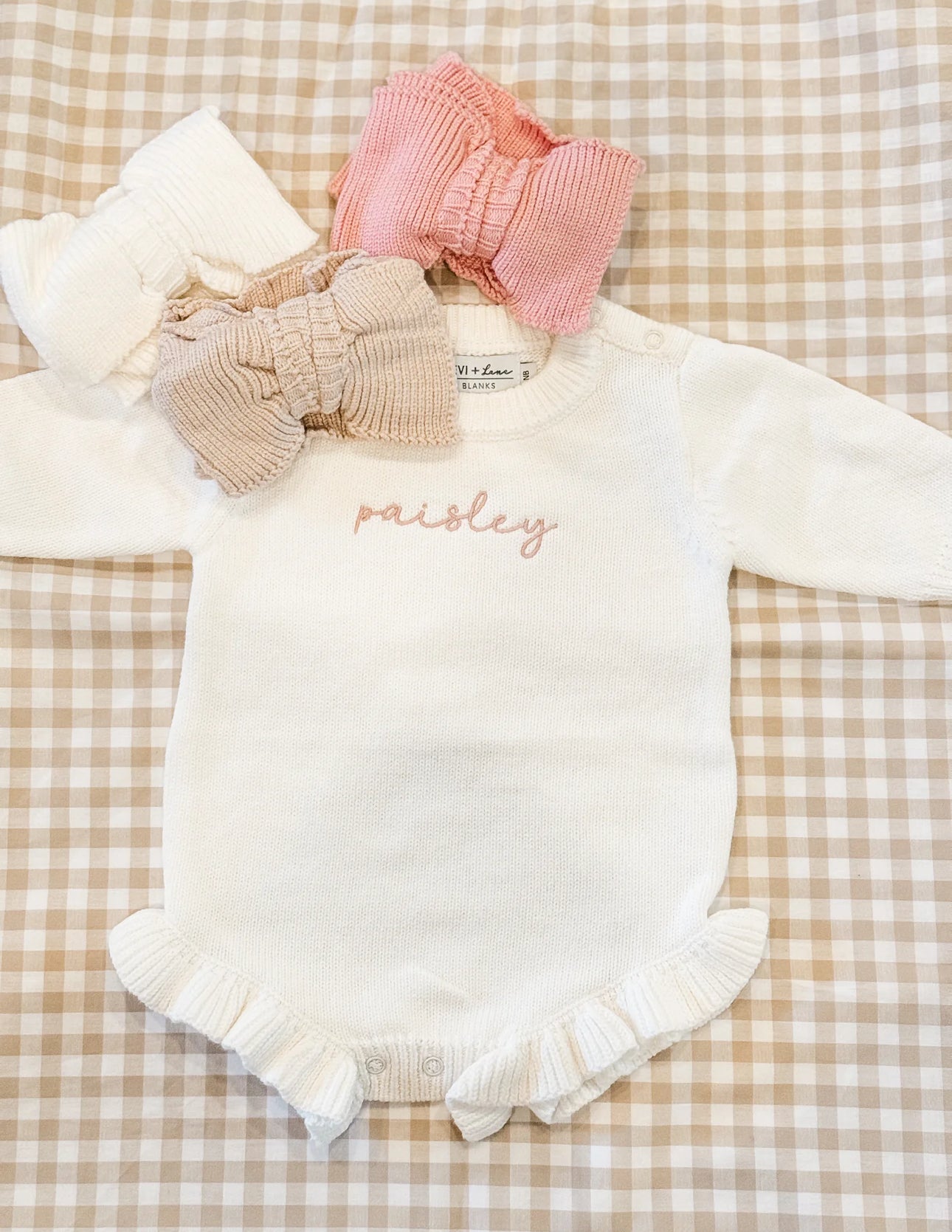Ruffle knit romper white - NB