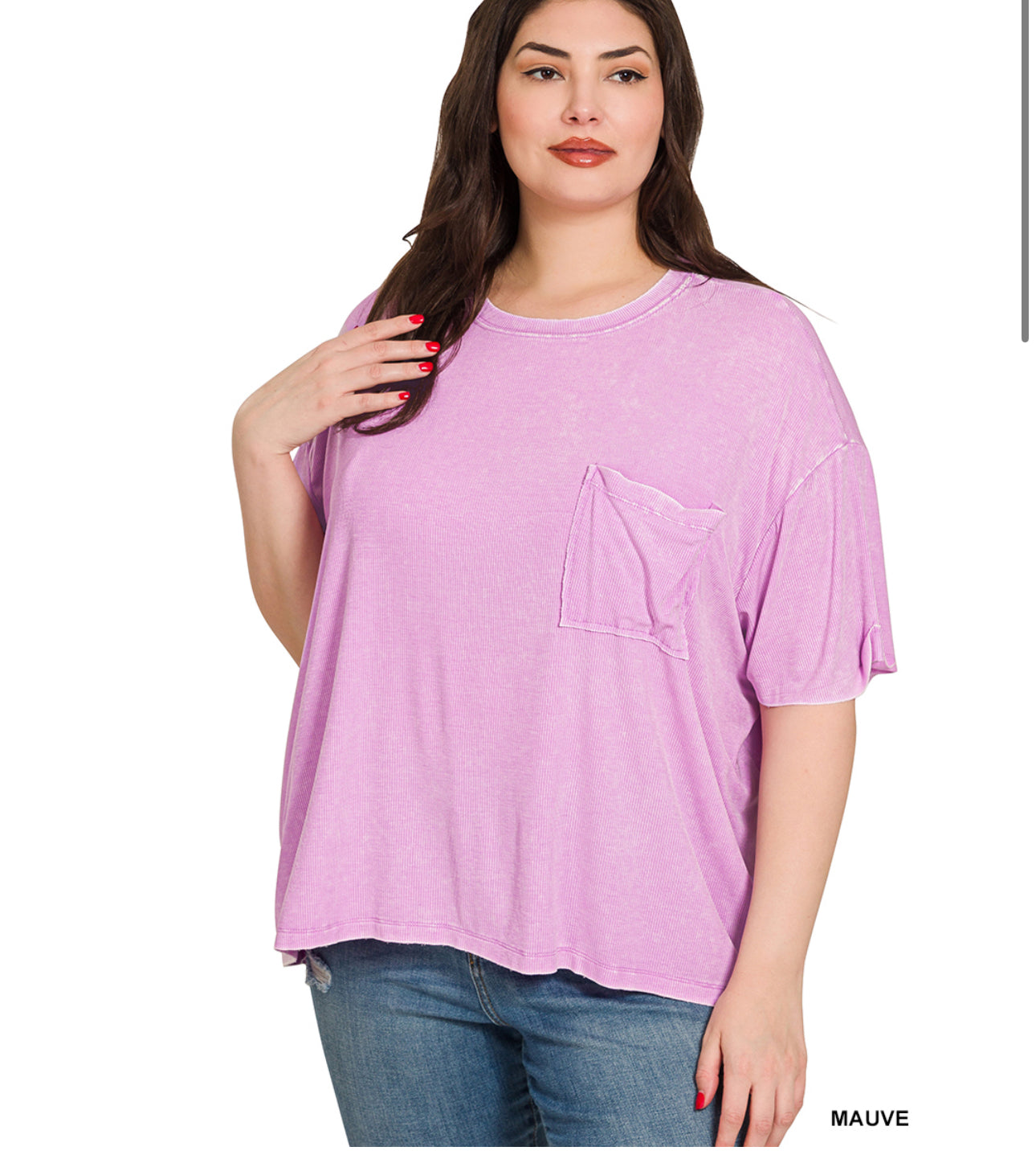 Curvy acid wash ribbed top- mauve