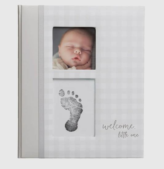Gray Gingham Baby Book and Clean Touch Ink Pad