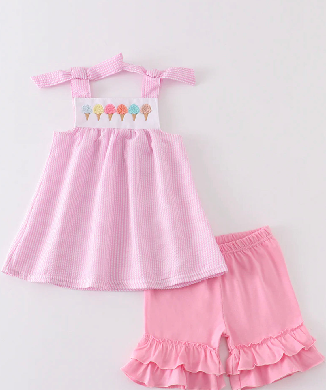 Ice cream French knot girls short set