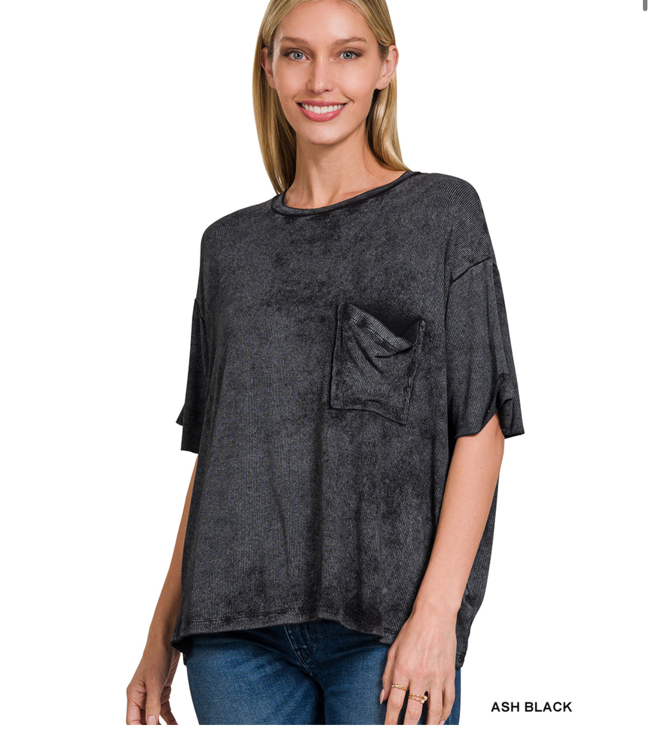 Acid wash ribbed top -black