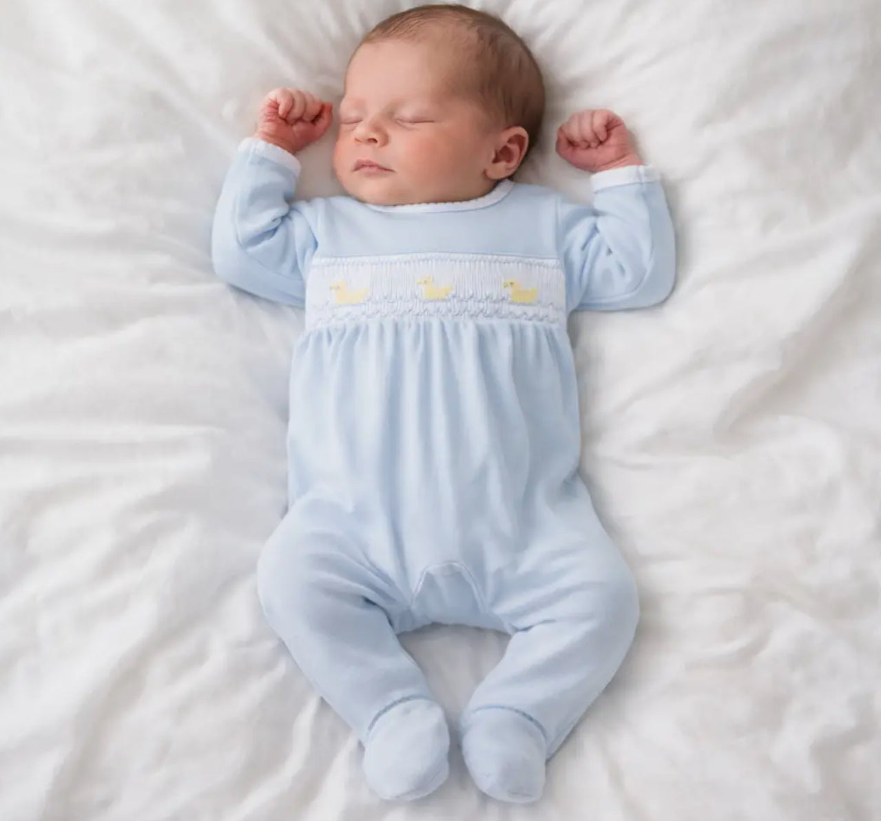 Smocked duck baby footie