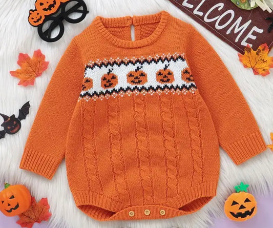 Knit sweater pumpkin romper