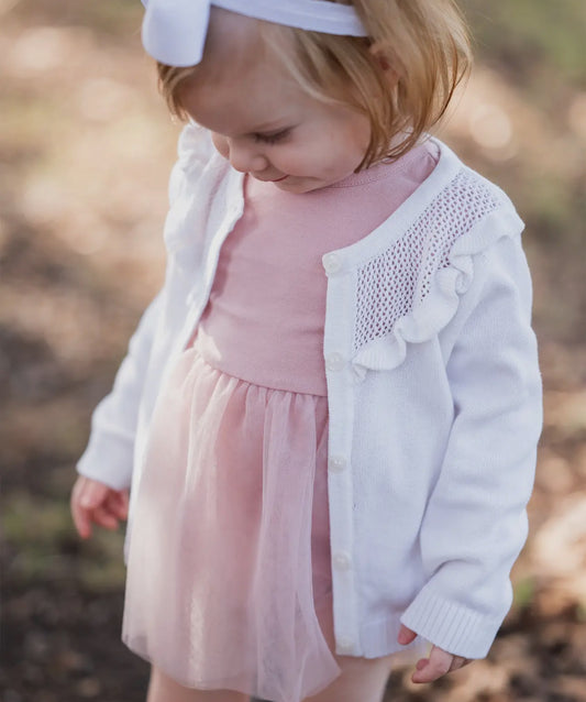 White ruffle knit sweater