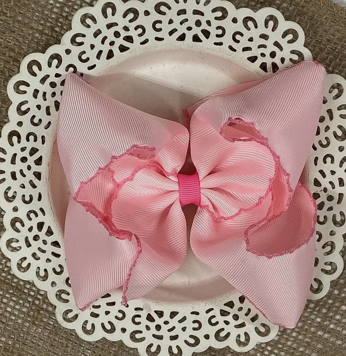 Pink with pink moonstitch hair bow