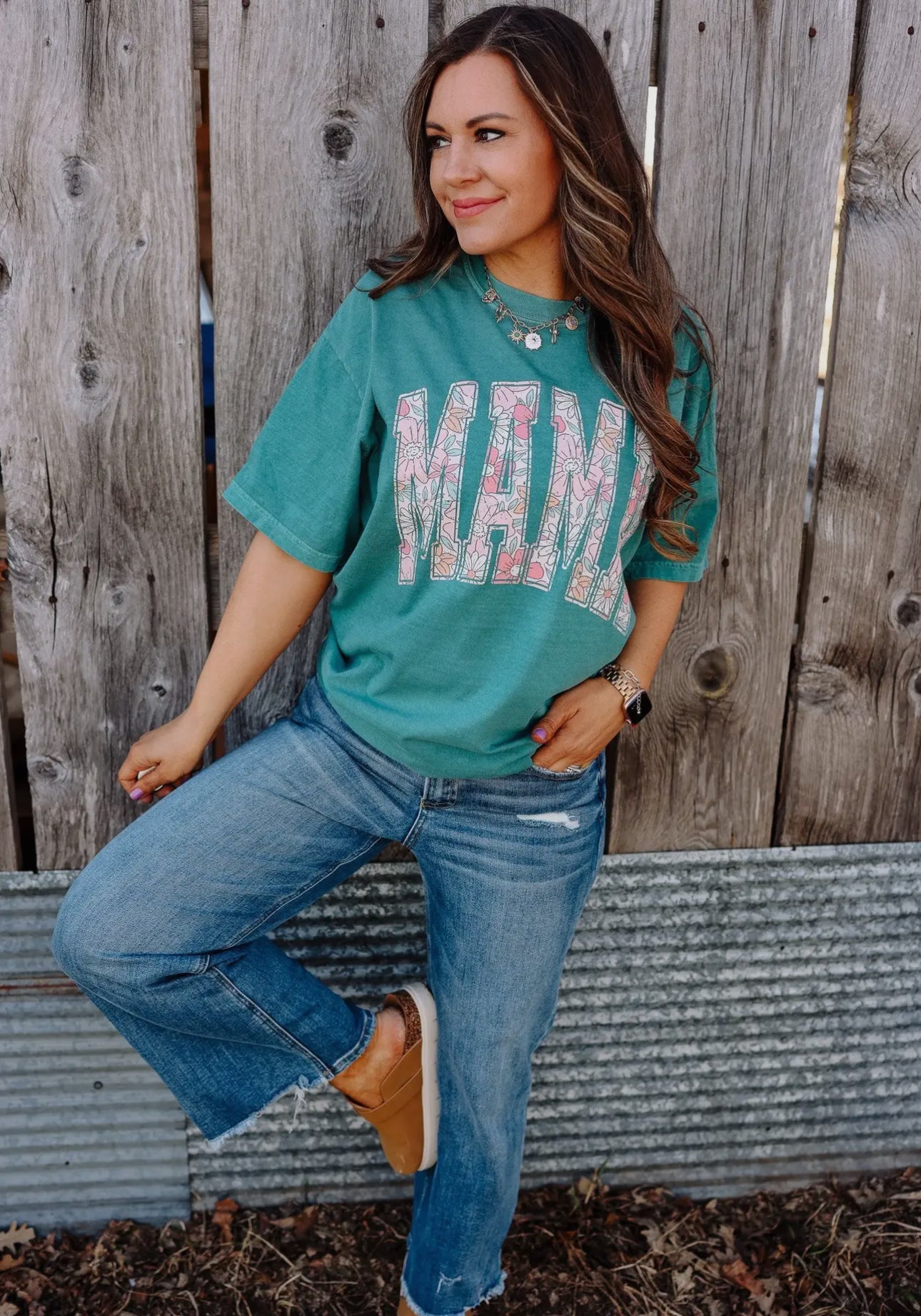 Emerald floral mama tee