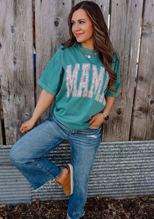 Emerald floral mama tee