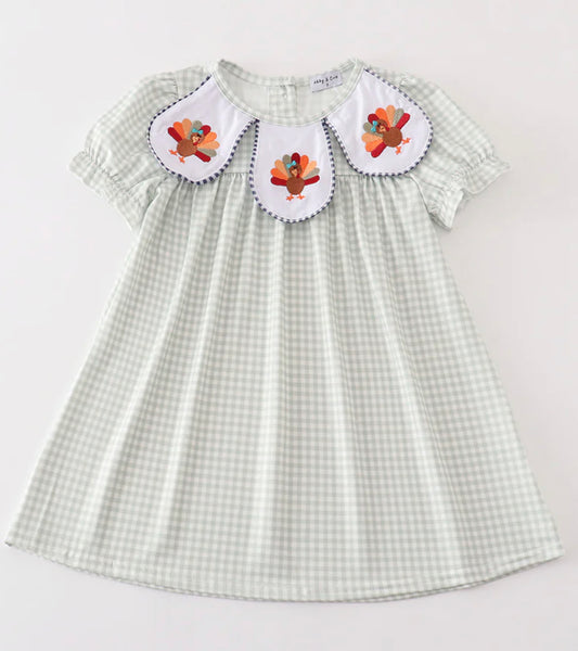Sage gingham turkey dress