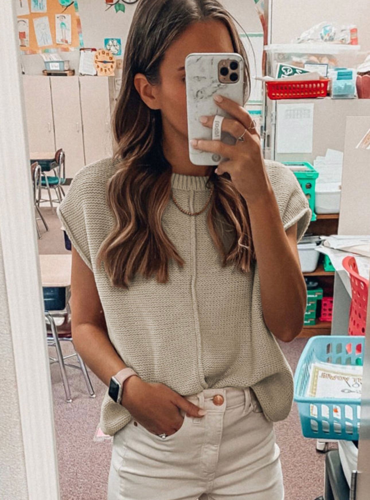 Oatmeal Cap sleeve knitted sweater