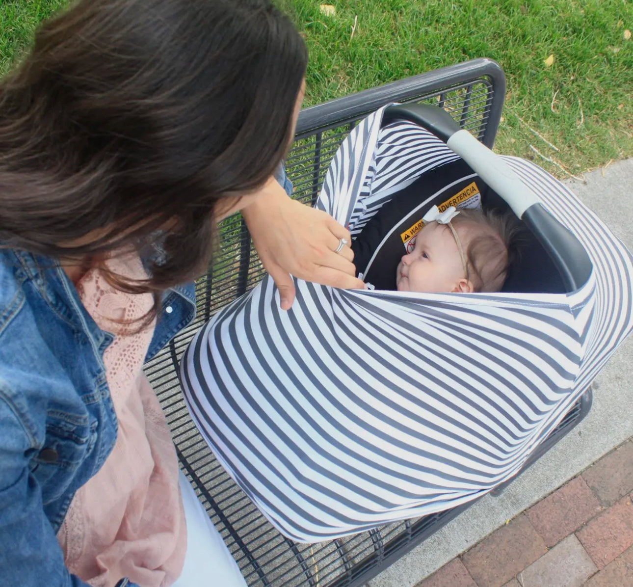 Multi use 4 in 1- car seat cover, nursing cover, shopping cart cover, high chair cover - gray/white stripes