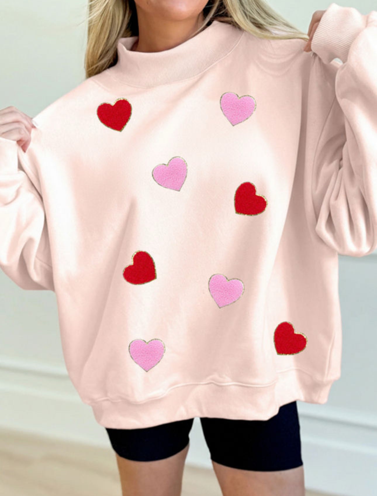 Pink heart mock neck sweater