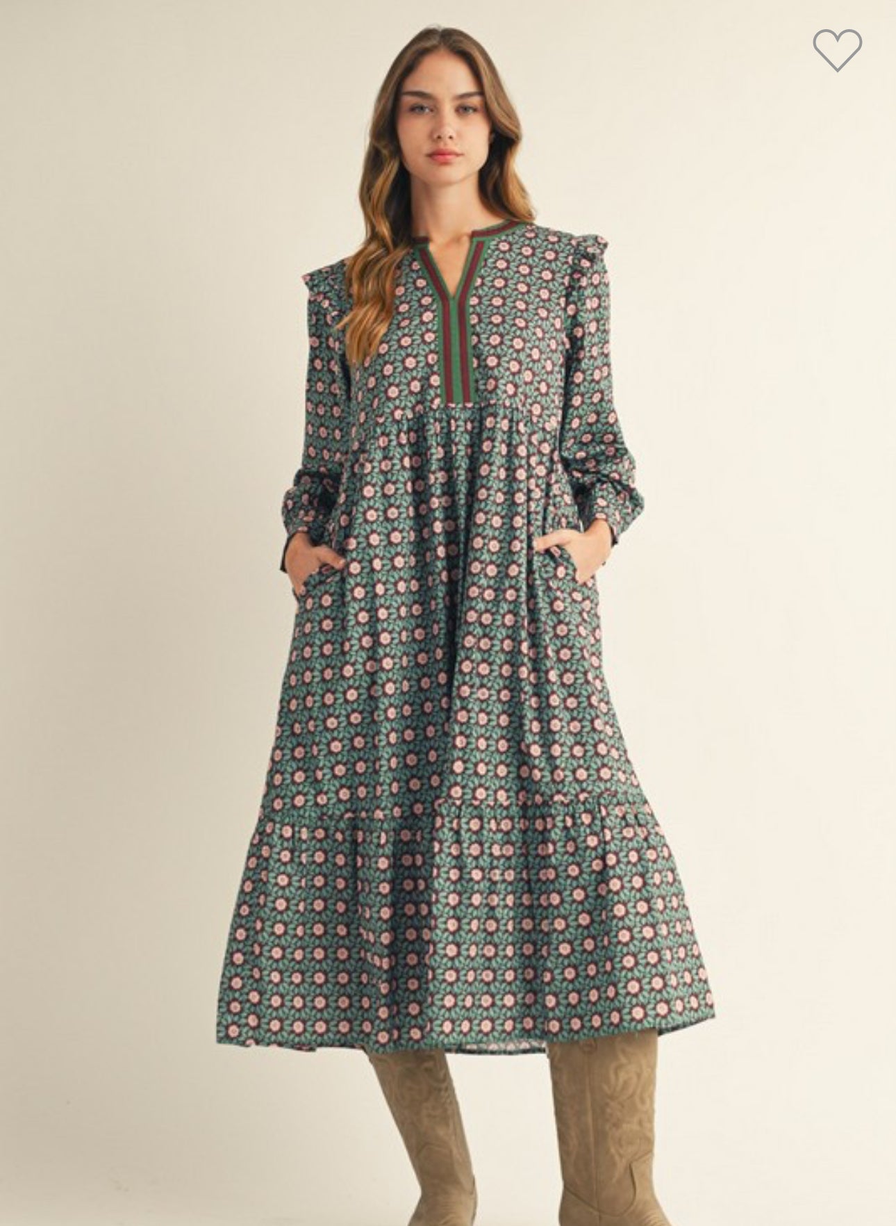 Shoulder ruffle Floral midi dress