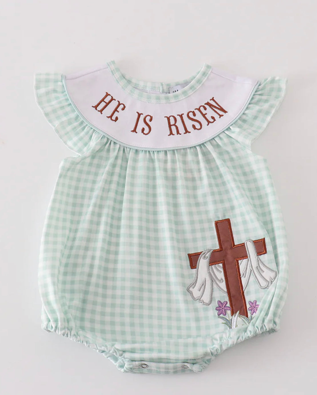 Embroidered he is risen girls bubble