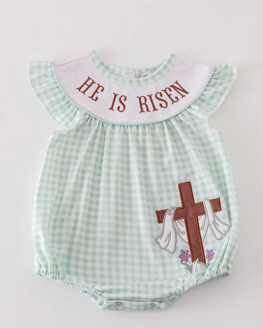 Embroidered he is risen girls bubble