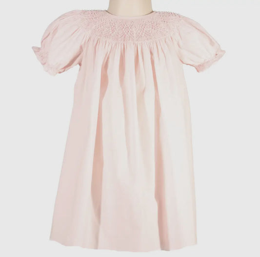 Light pink smocked pearl bishop dress