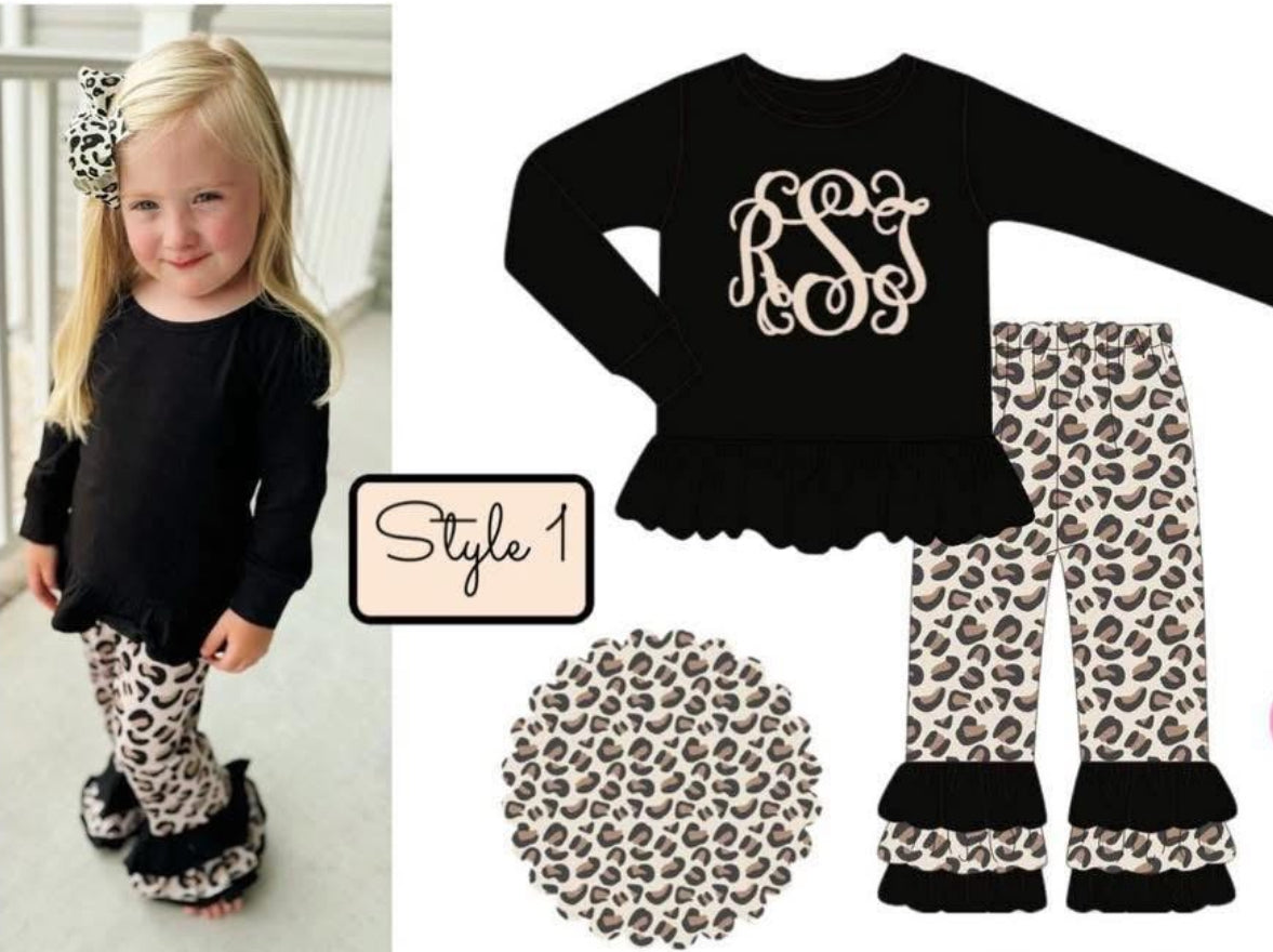 Black leopard pant set
