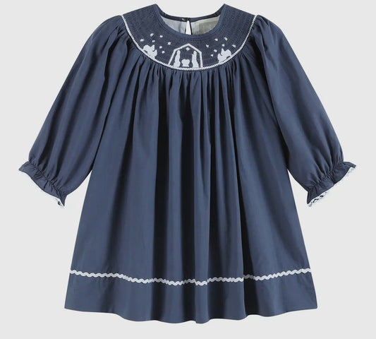 Nativity smocked girls dress