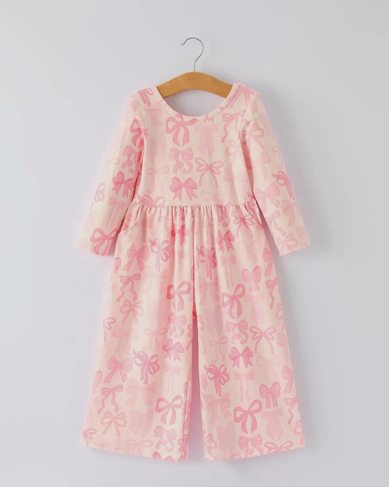 Pink bow long sleeve jumpsuit