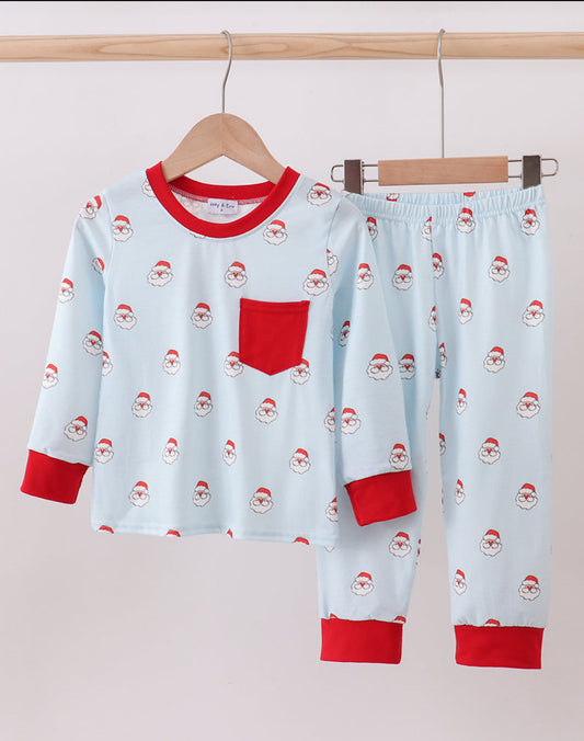 Blue Santa face pajama set
