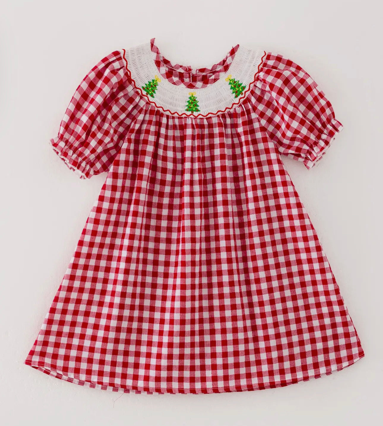 Red plaid smocked dress