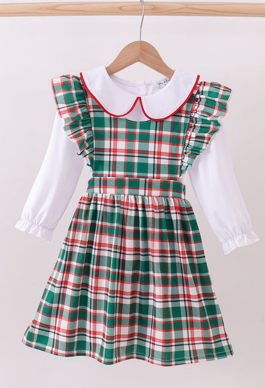 Plaid ruffle girls dress set