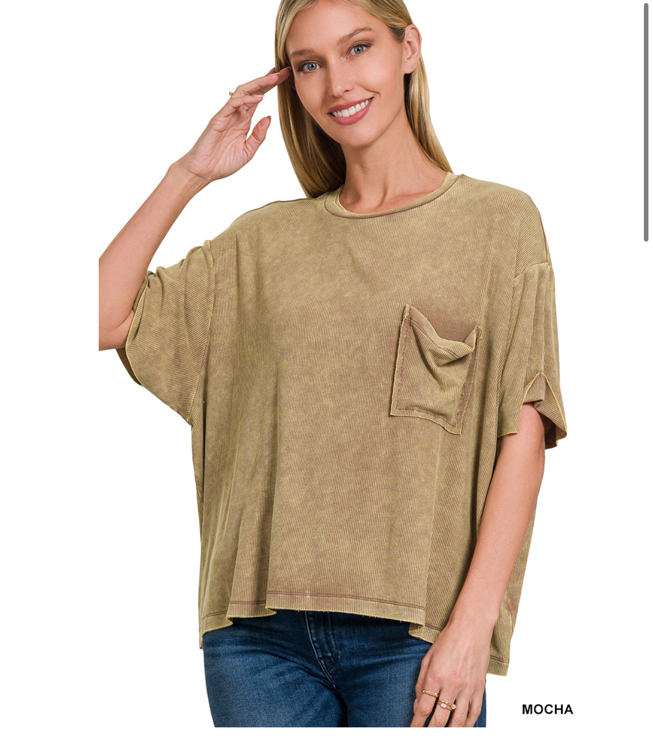 Acid wash ribbed top -mocha