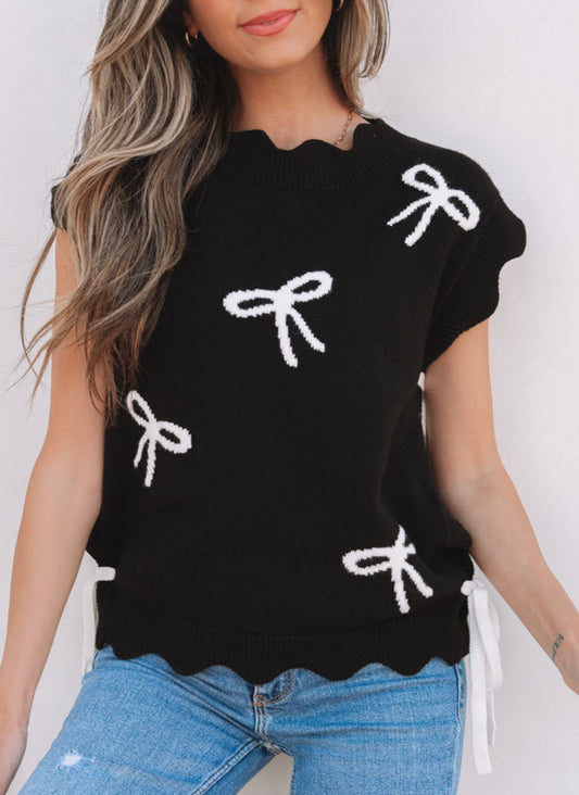 Black side bow sweater top