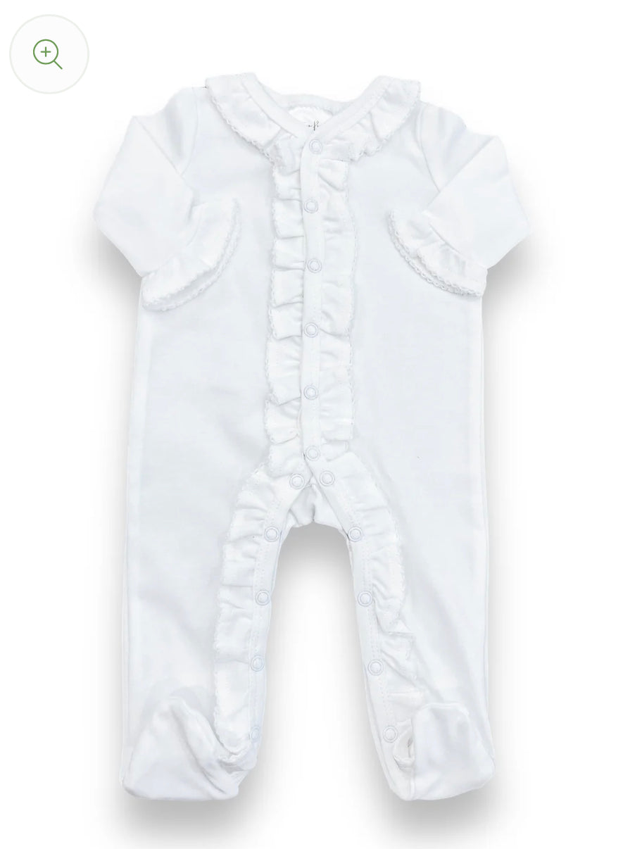 Ruffle footies - white - ADD EMBROIDERY