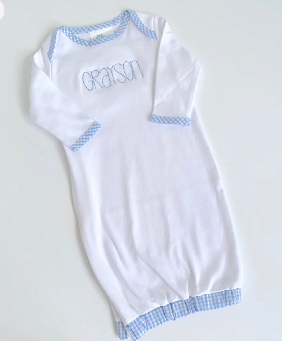 Gingham trim baby gown