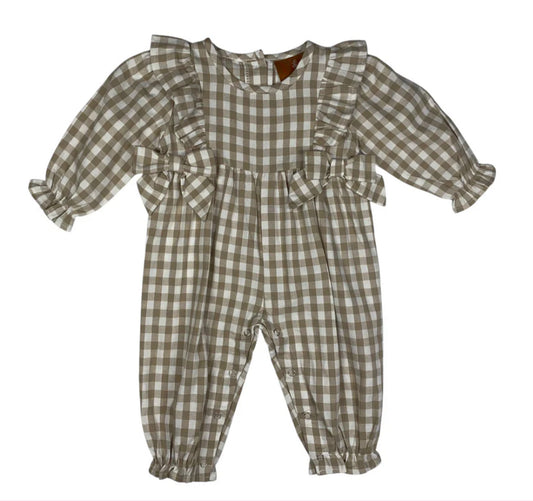 Evelyn romper- khaki gingham