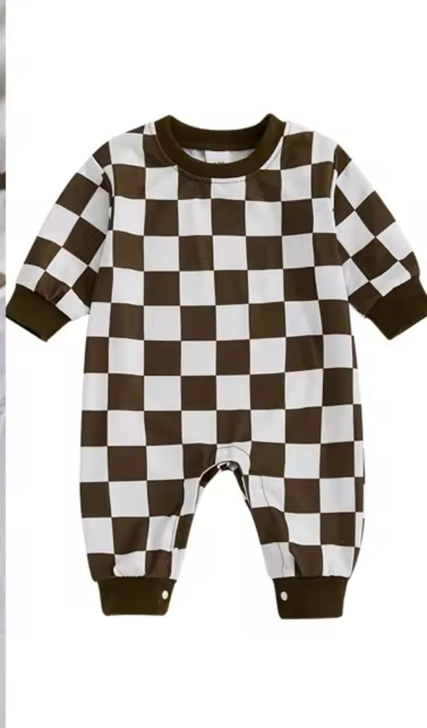 Brown checkered romper
