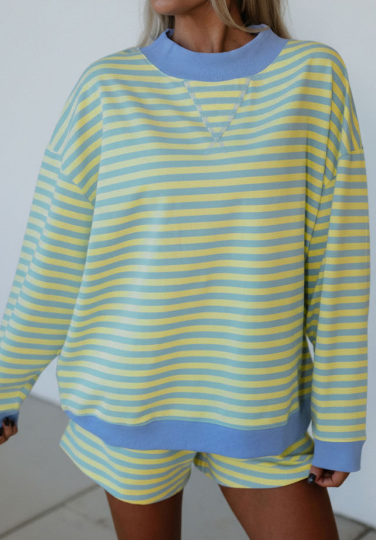 Green striped short set