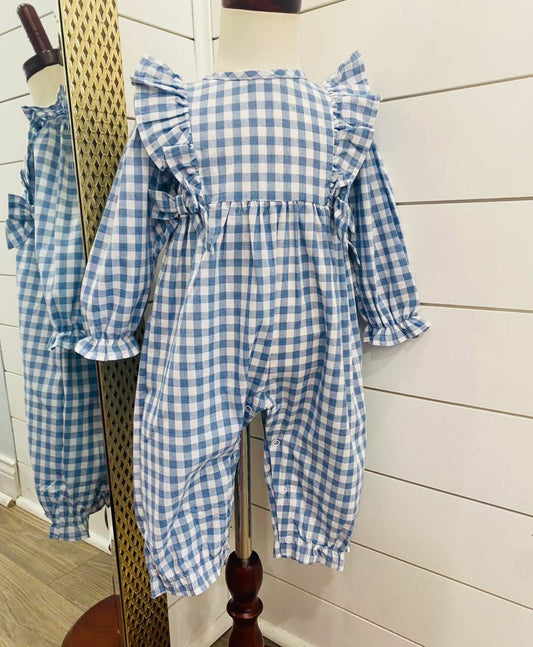 Evelyn romper- blue gingham