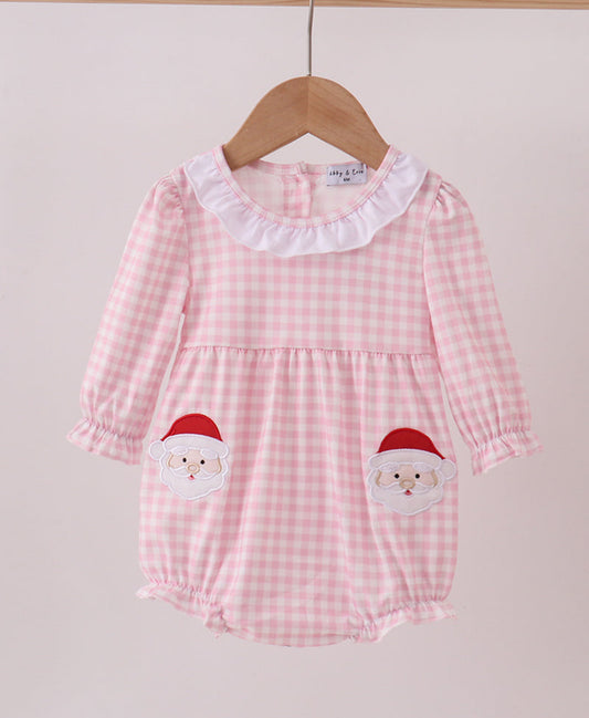 Pink gingham Santa appliqué bubble