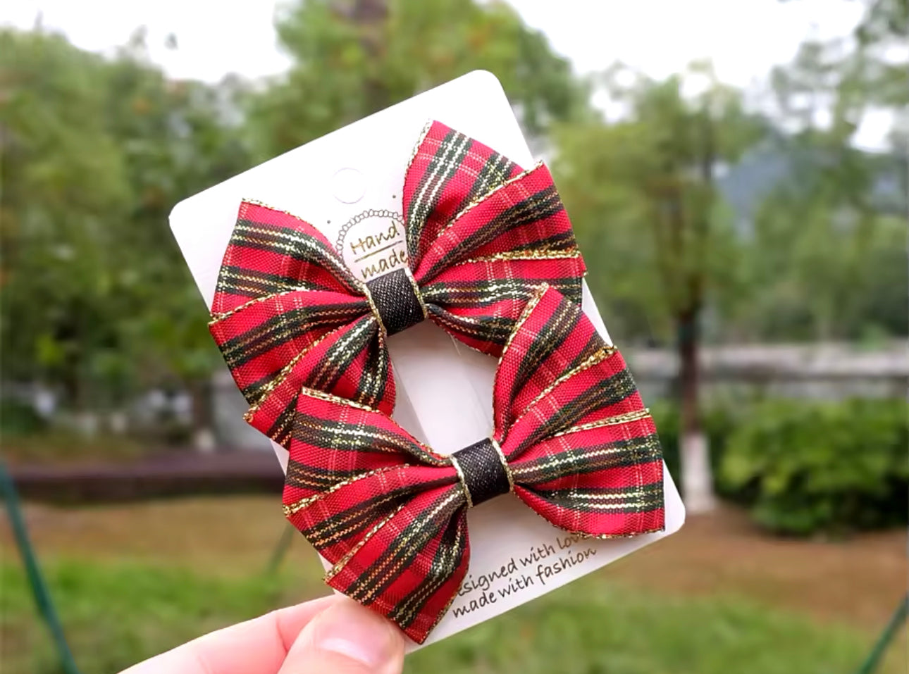Christmas plaid alligator bow set