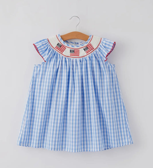 Smocked flag girls dress